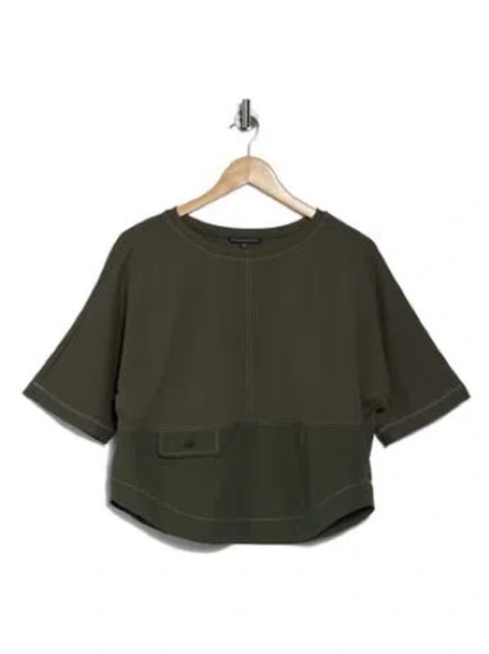 Adrianna Papell Olive Short Sleeve Boxy Top